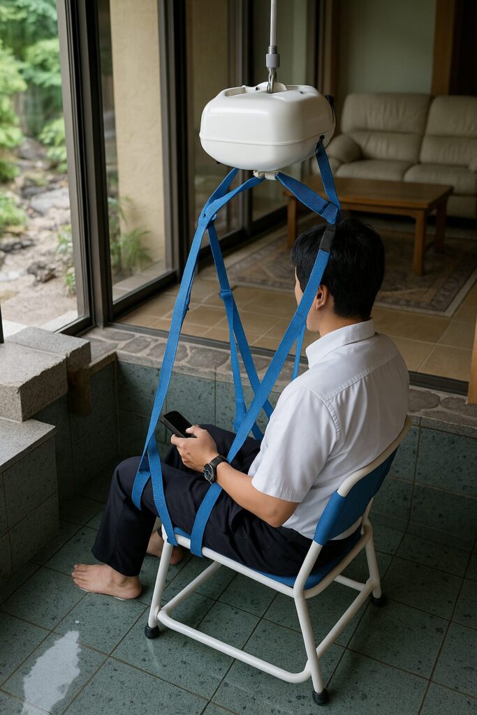 電動リフトのイメージ図です。宿に問い合わせて見せてもらった実際の写真をもとに再現しました。